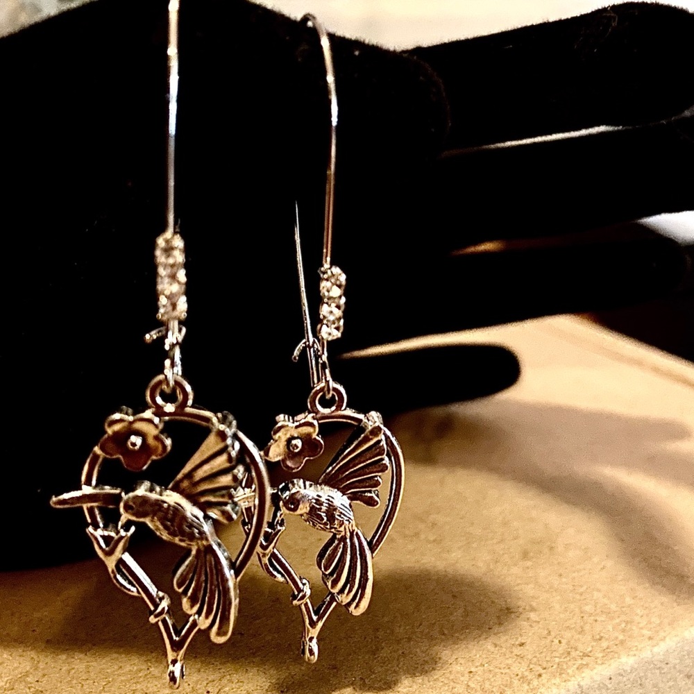 Silver Mama Hummingbird Dangle Earrings Handmade